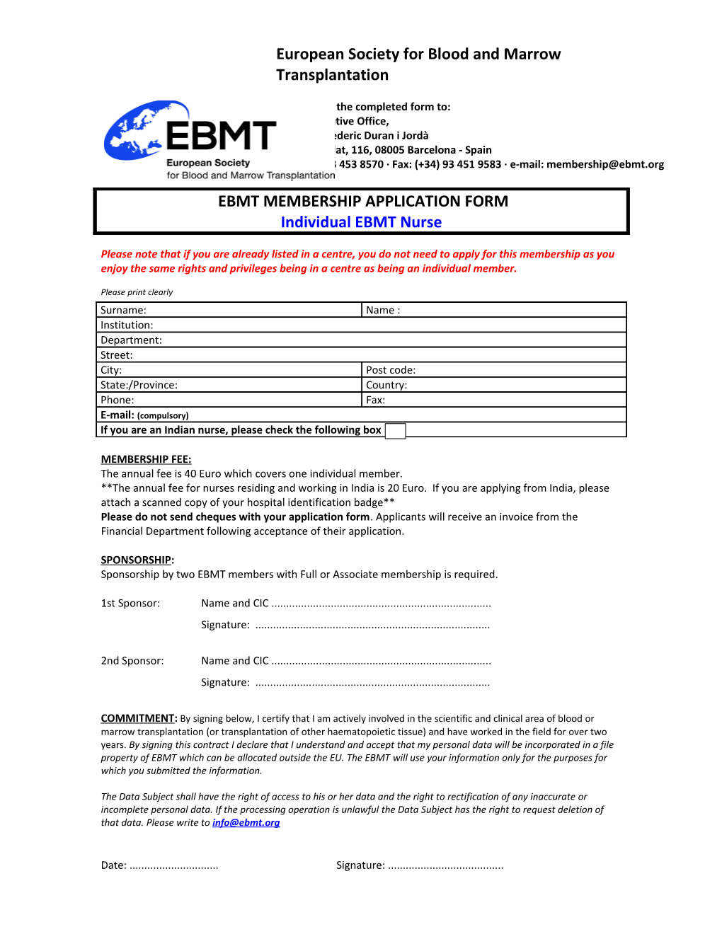 Ebmt Membership Application Form