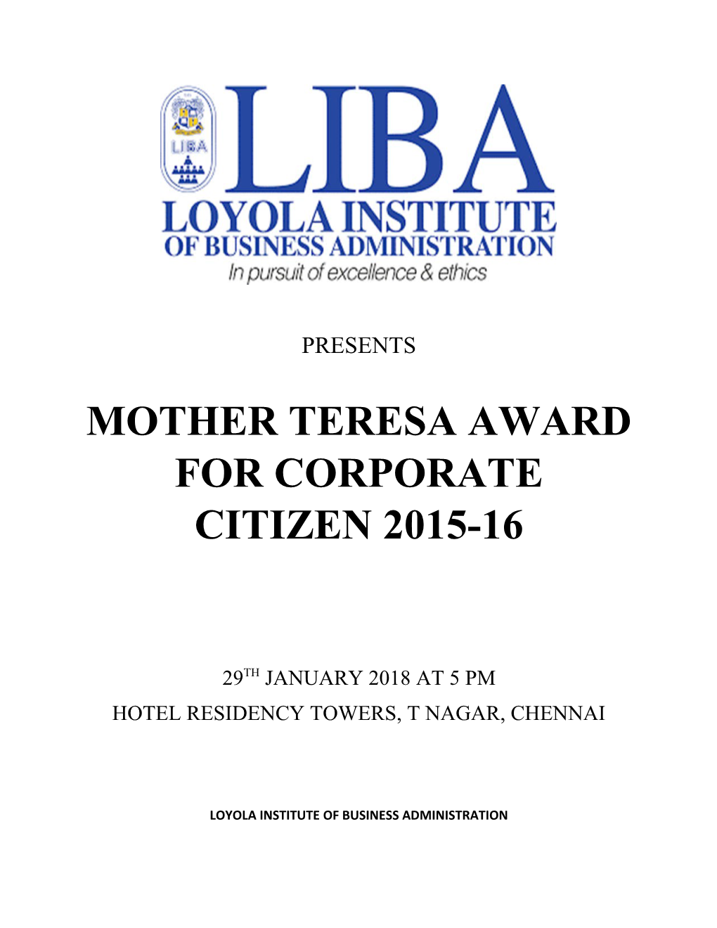 Mother Teresa Award for Corporate Citizen 2015-16