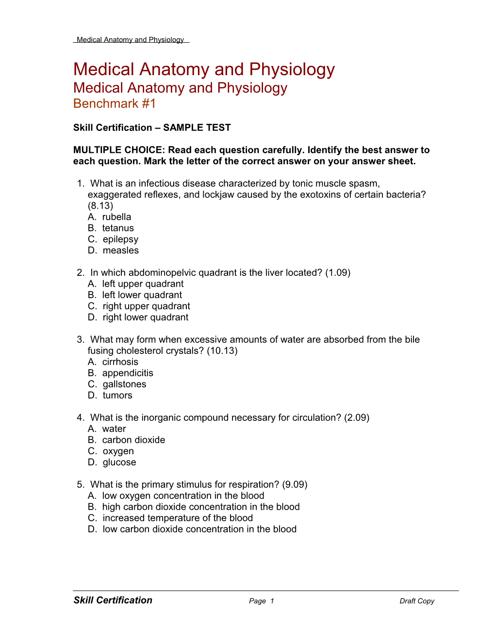 Medical Anatomy and Physiology
