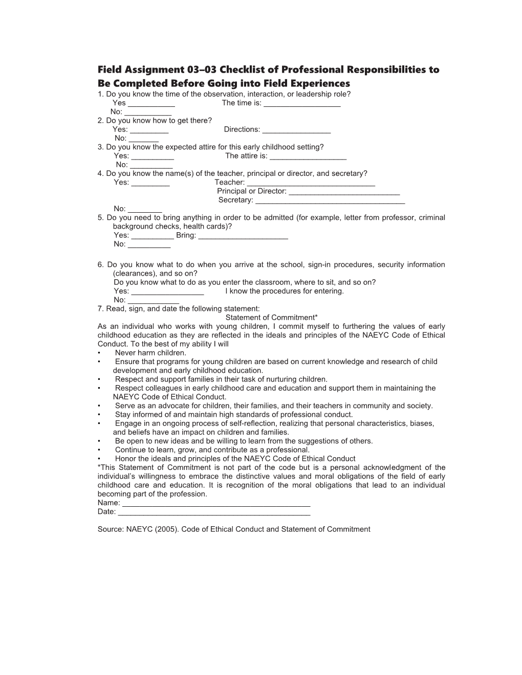 Field Assignment 02 03 Observation of Early Childhood Professionals Universal Values