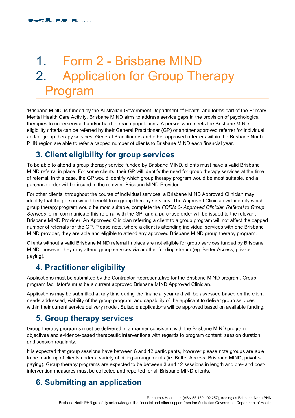 Application for Group Therapy Program
