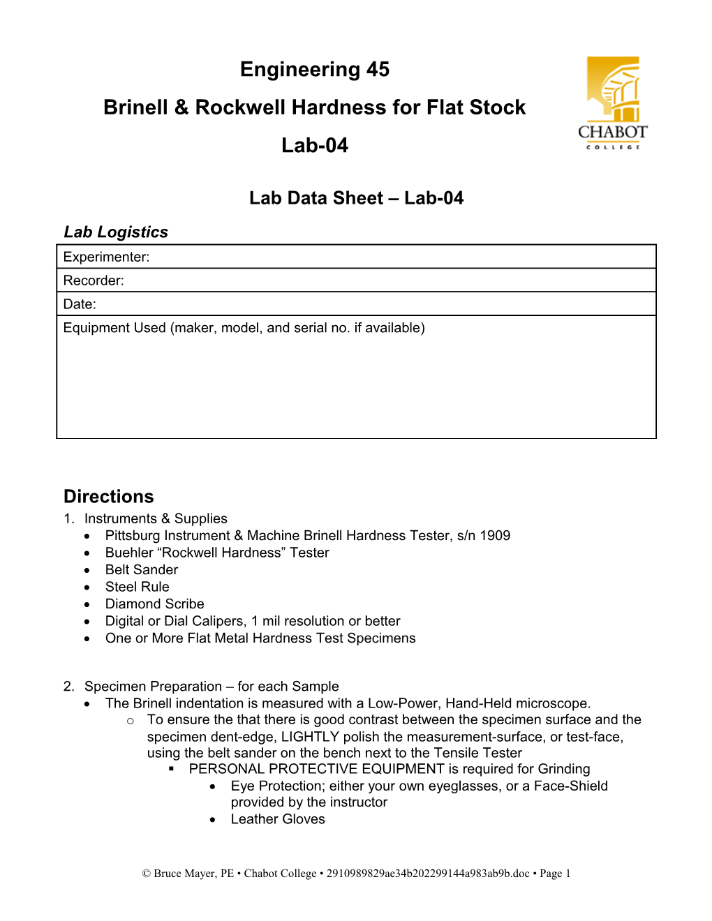 Lab Data Sheet Lab-04