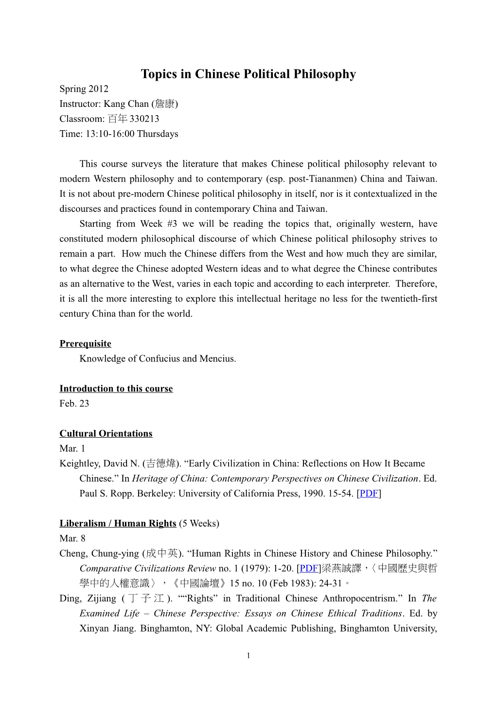 Topics in Chinese Political Philosophy
