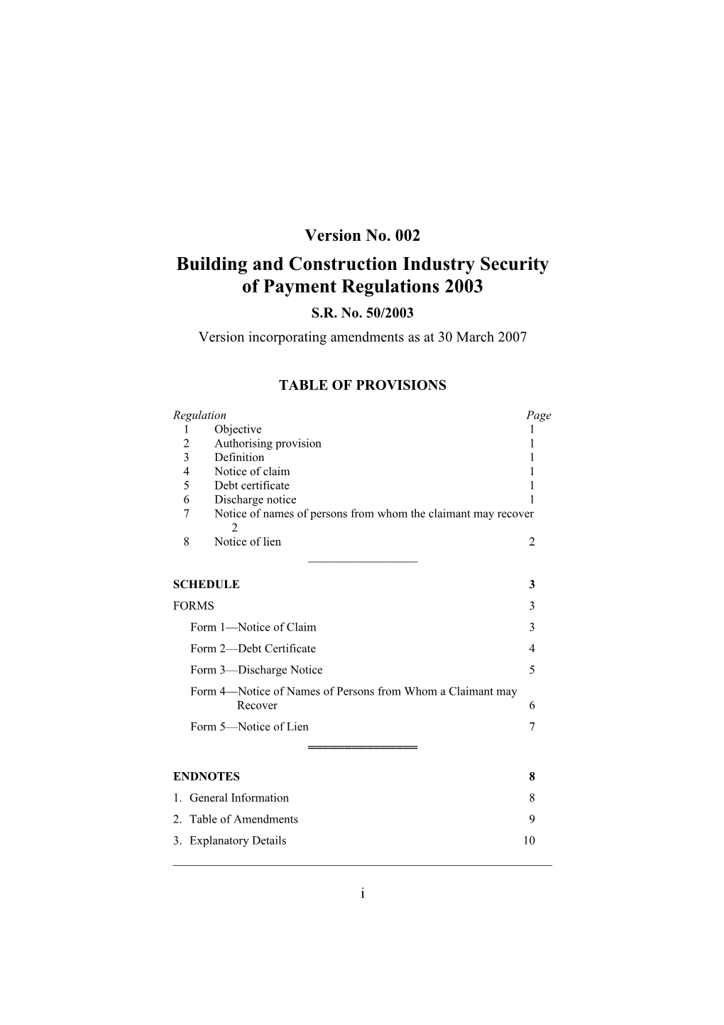 Building and Construction Industry Security of Payment Regulations 2003