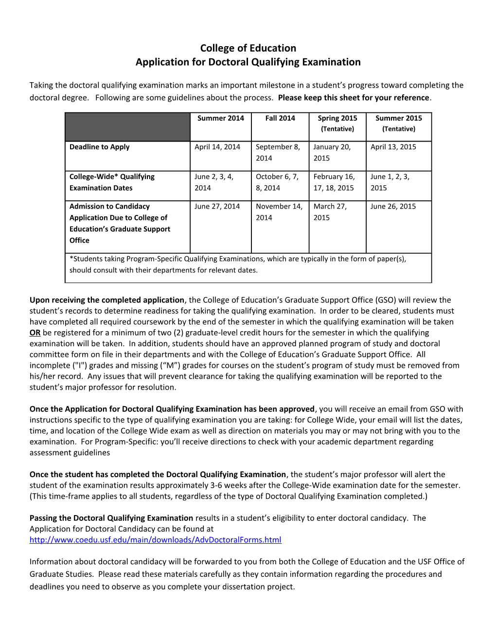 Application for Doctoral Qualifying Examination