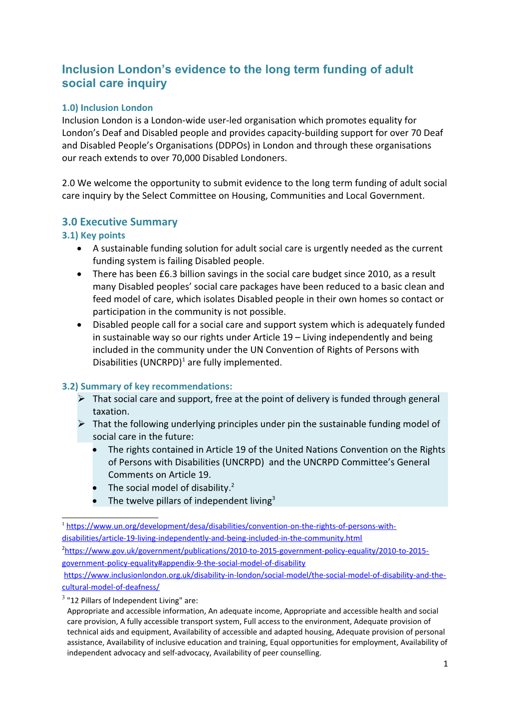 Inclusion London S Evidence to the Long Term Funding of Adult Social Care Inquiry