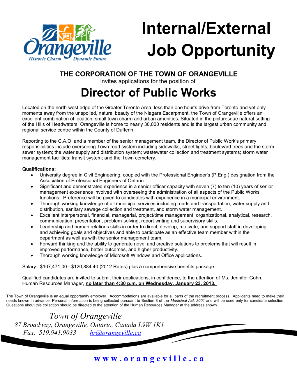 We Are Recruiting Part-Time Cashiers in Our Town of Orangeville Recreation Complex to Work