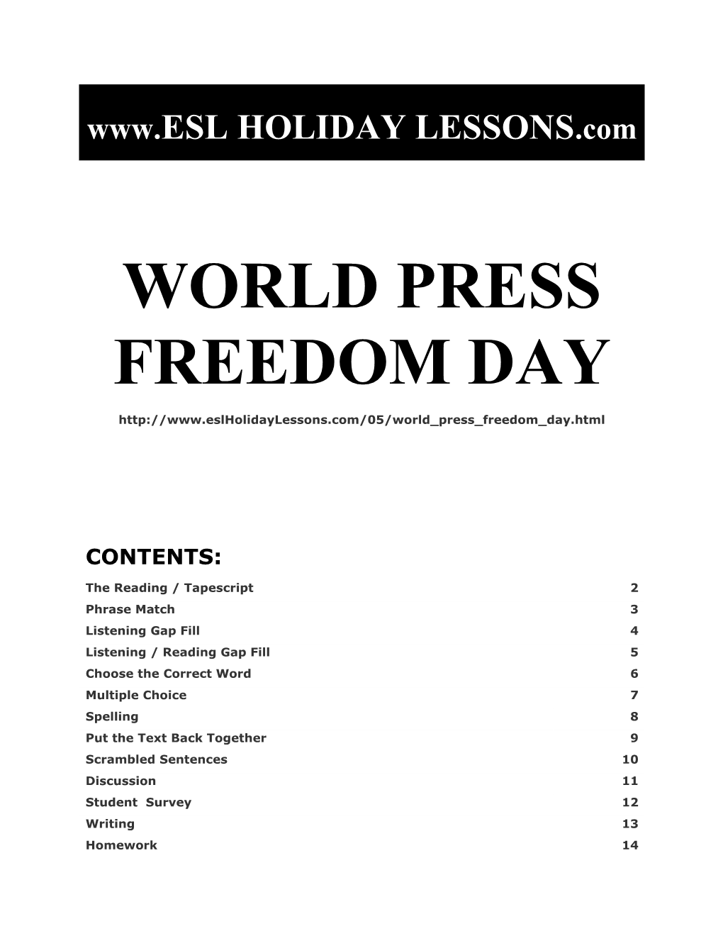 Holiday Lessons - World Press Freedom Day