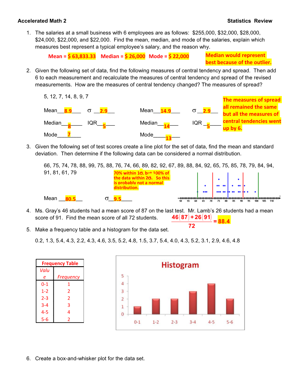 Accelerated Math 2 Statistics Review