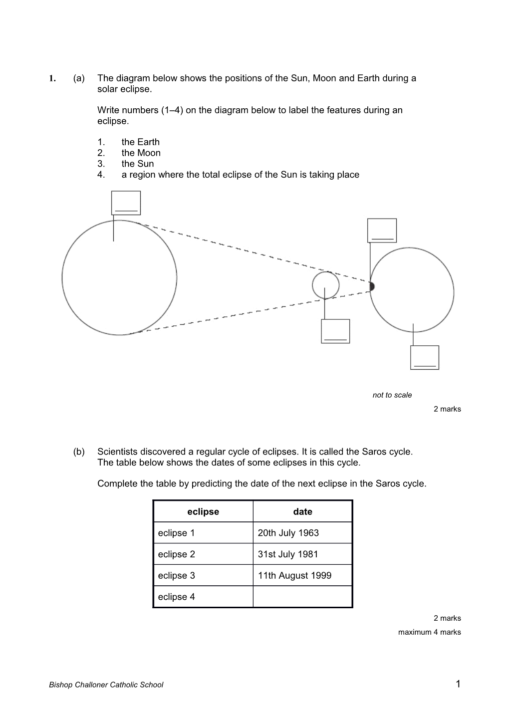 Write Numbers (1 4) on the Diagram Below to Label the Features During an Eclipse