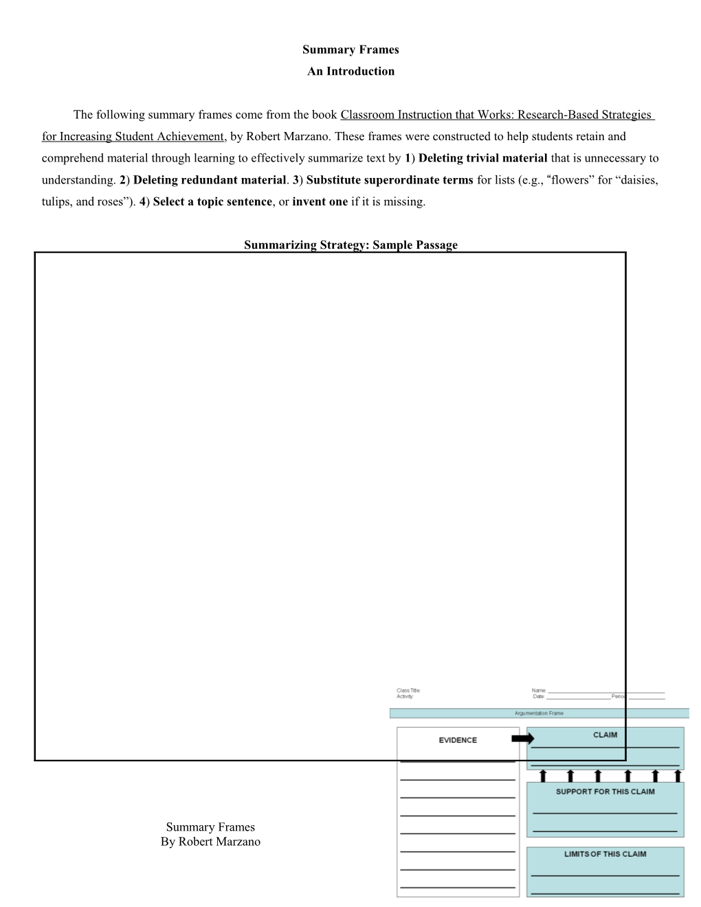 Summarizing Strategy: Sample Passage