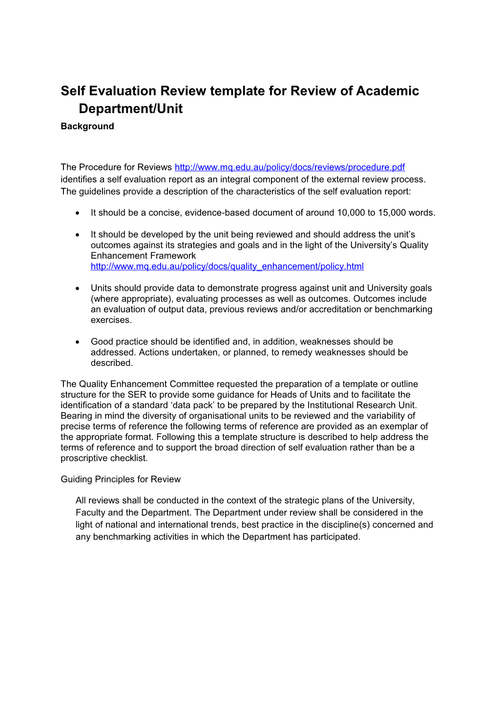 Draft Pro- Forma for Departmental/Unit Self Review Document for Feedback