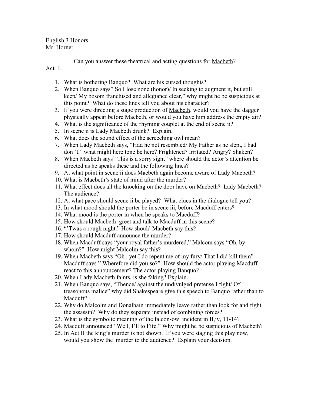 Can You Answer These Theatrical and Acting Questions for Macbeth?