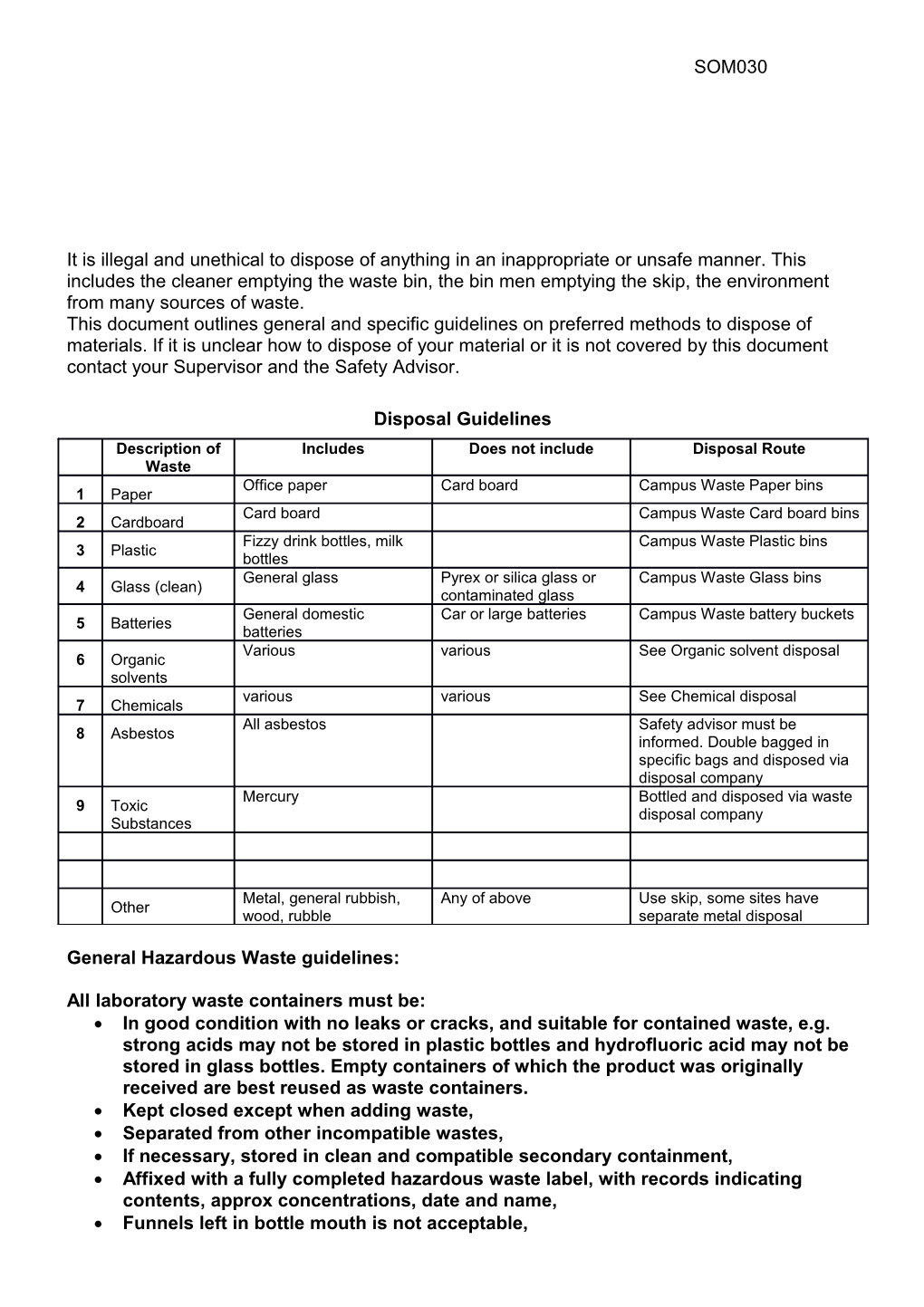 General Hazardous Waste Guidelines