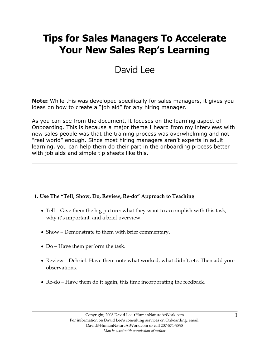 Tips for Sales Manager/Mentor to Accelerate New Sales Rep S Learning