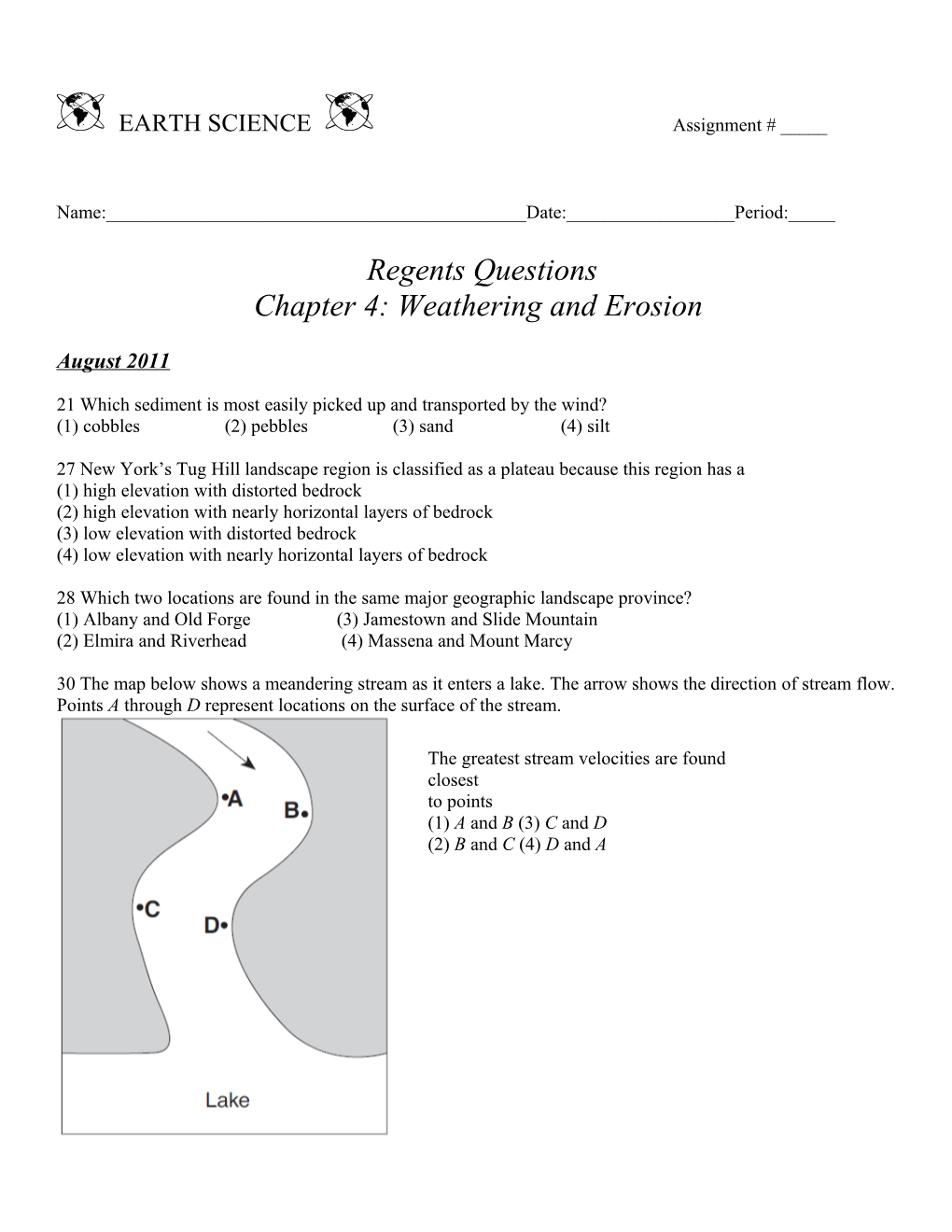 EARTH SCIENCE Assignment # _____