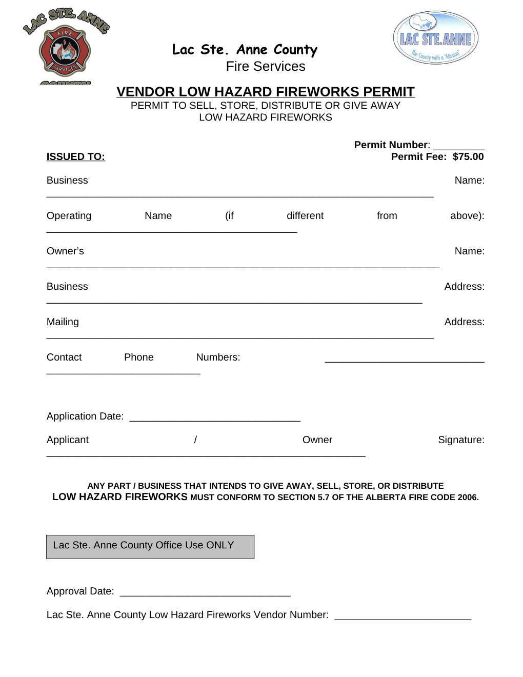 Vendor Low Hazard Fireworks Permit