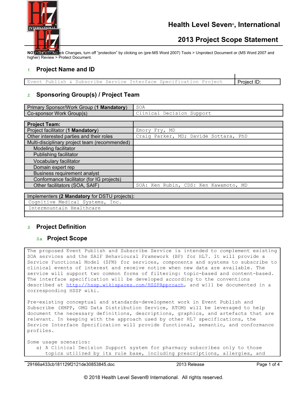 HL7 Project Scope Statement s6