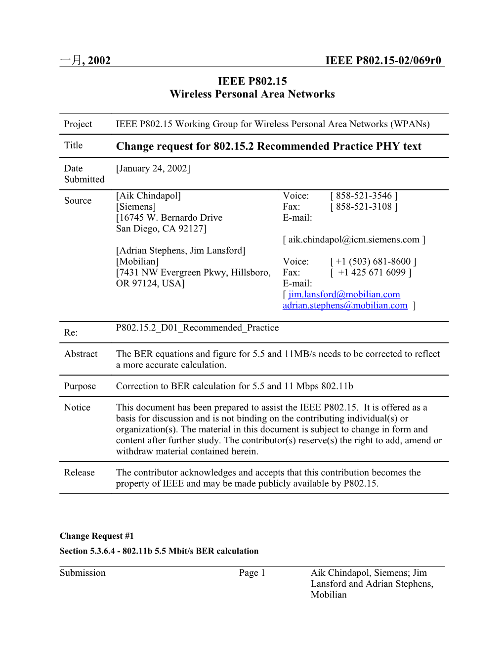 Change Request for BER Calculations