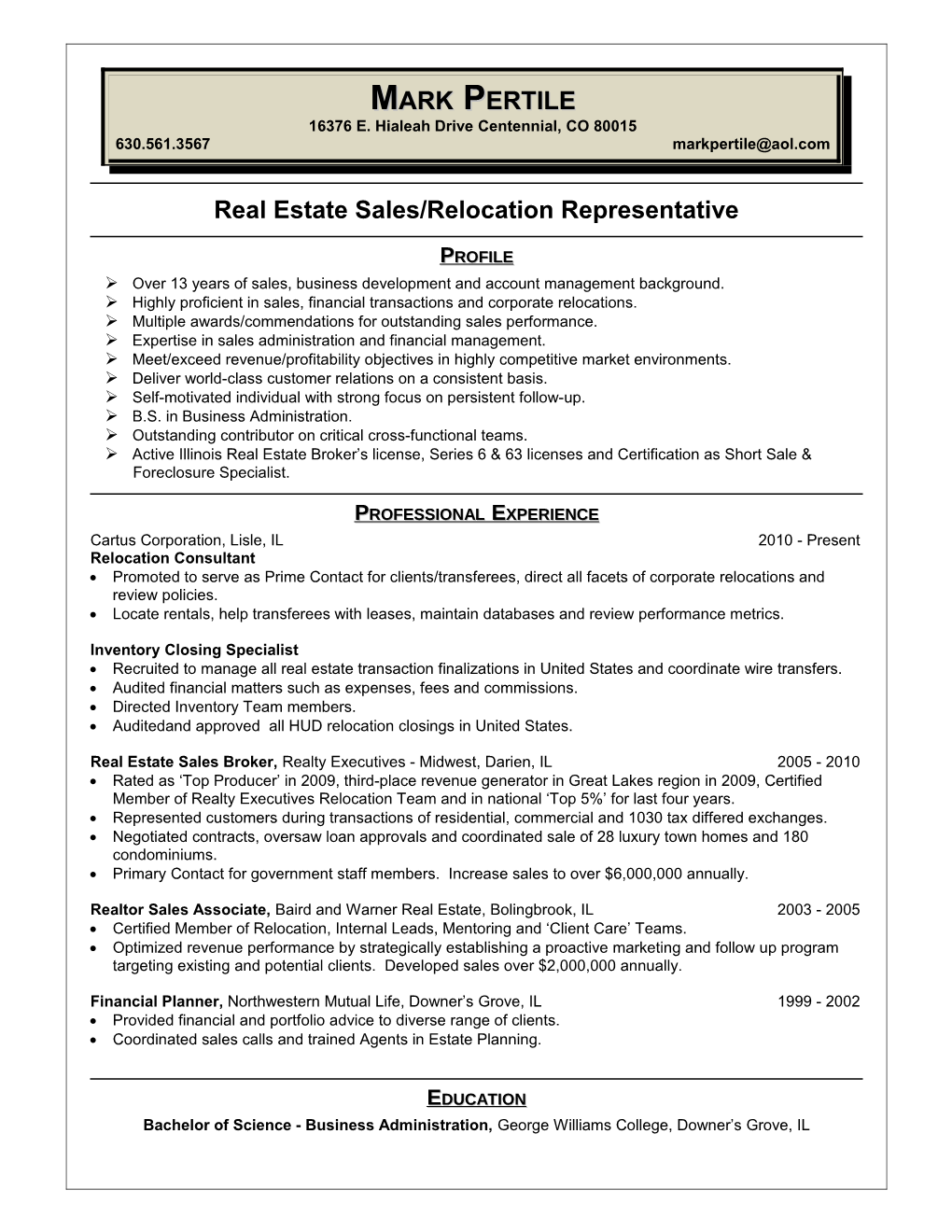 Real Estate Sales/Relocation Representative