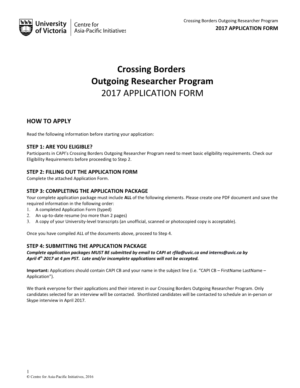 Crossing Borders Outgoing Researcher Program