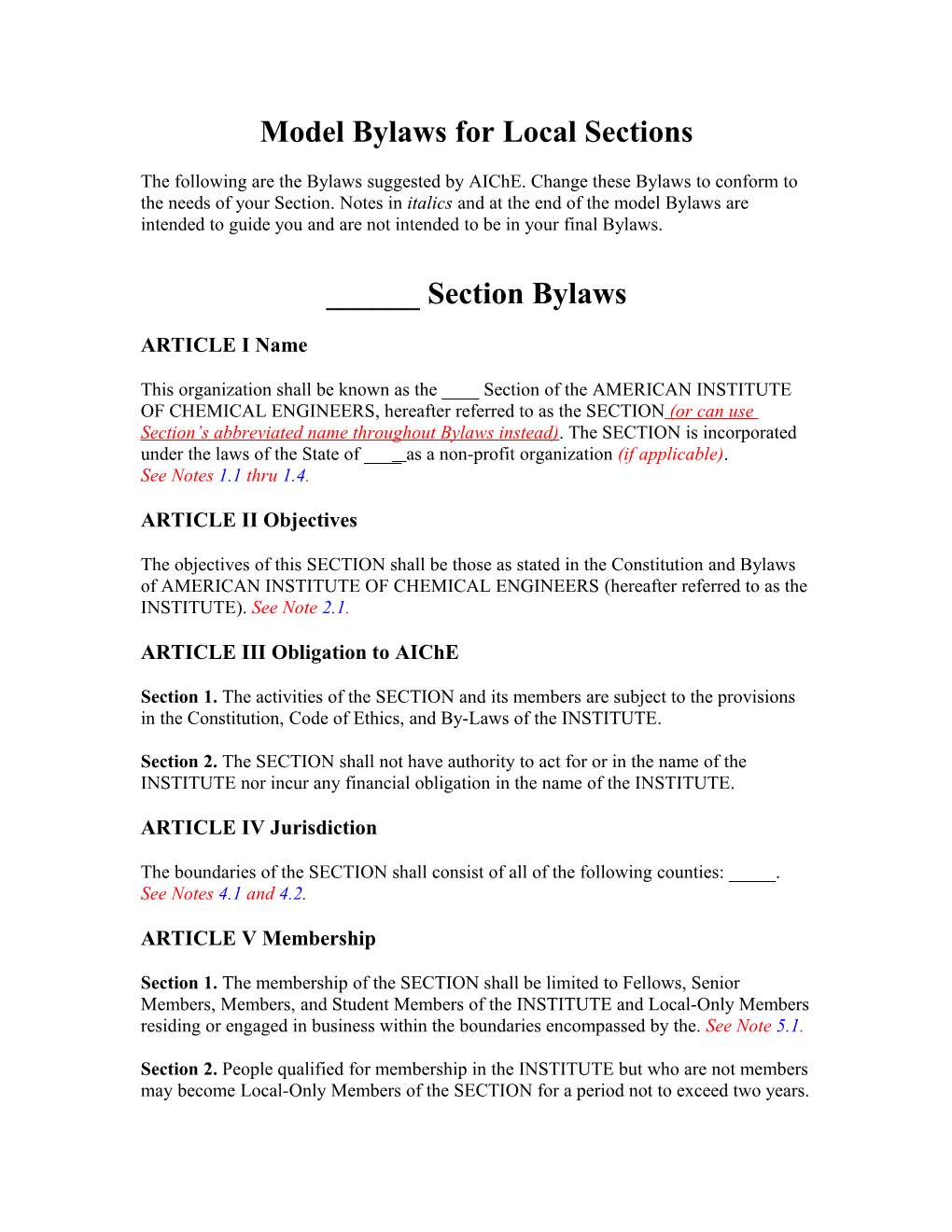 Model Bylaws for Local Sections