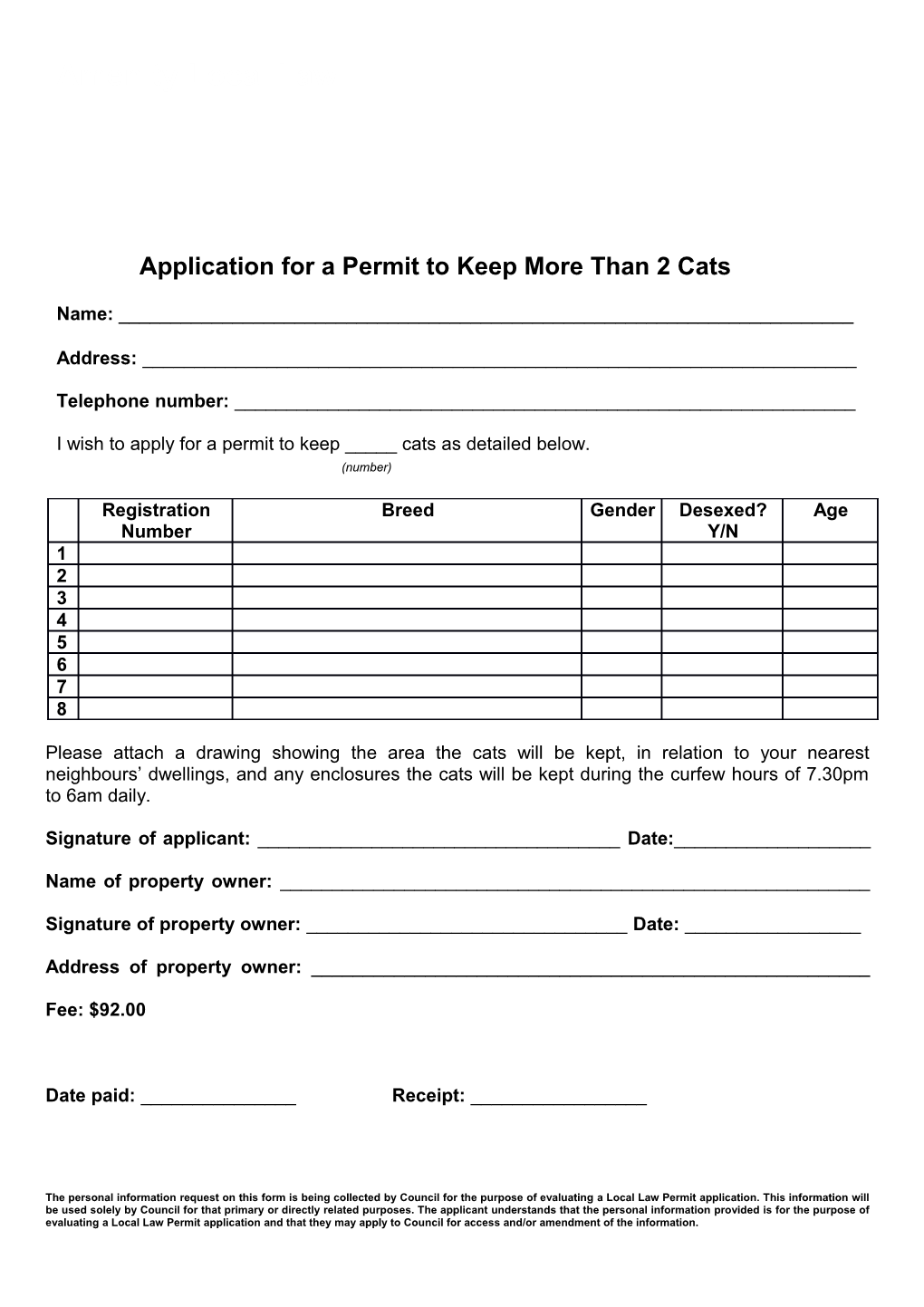 More Than 2 Cats Permit Application
