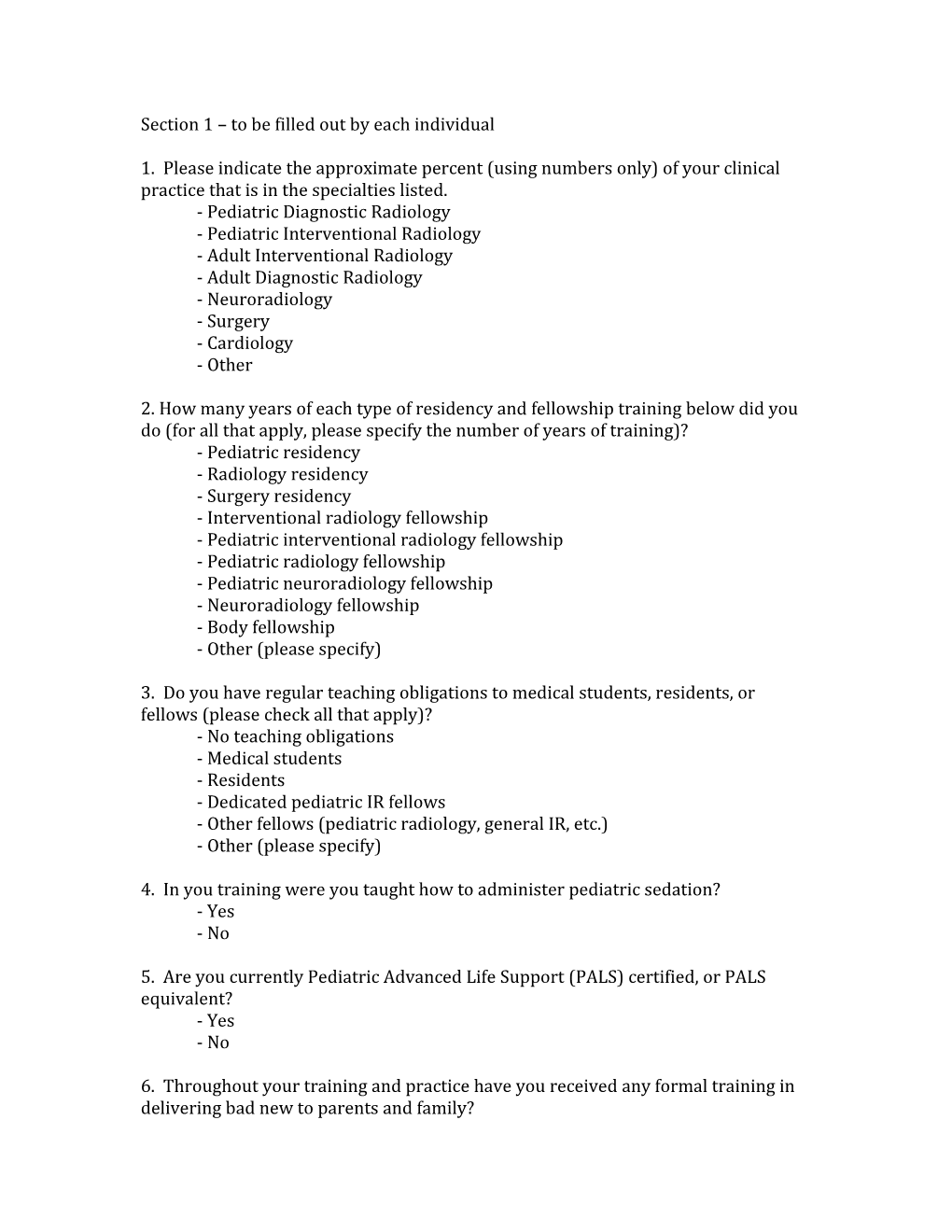 Section 1 to Be Filled out by Each Individual