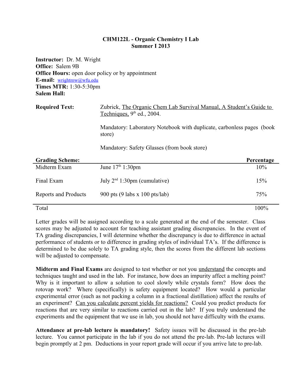 Chm 122L - Organic Chemistry I Lab