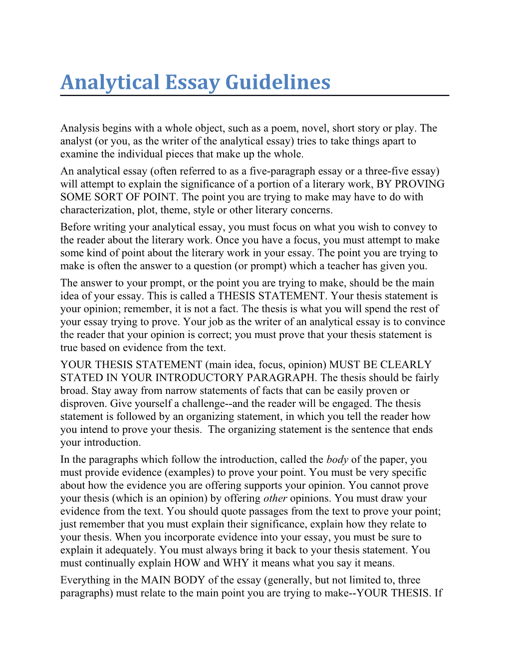 Analytical Essay Guidelines