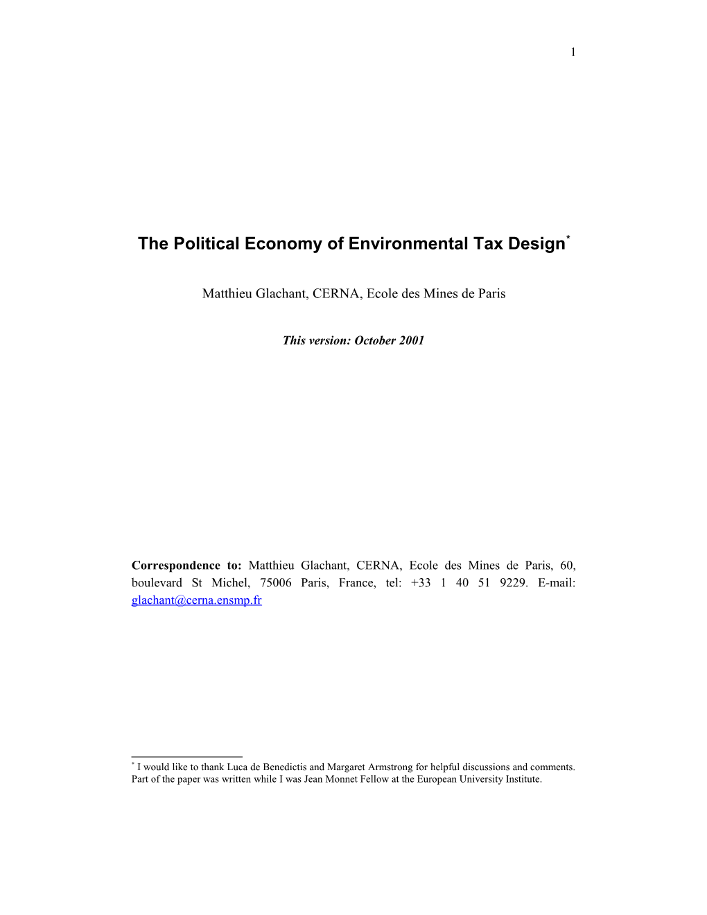 A Note on the Political Economy of Environmental Tax Design