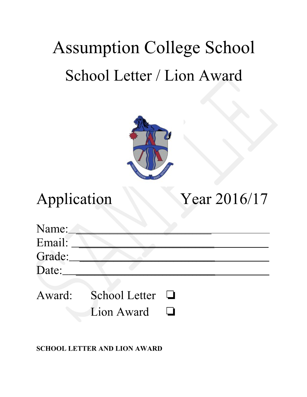 ACS School Letter and Lion Award Application