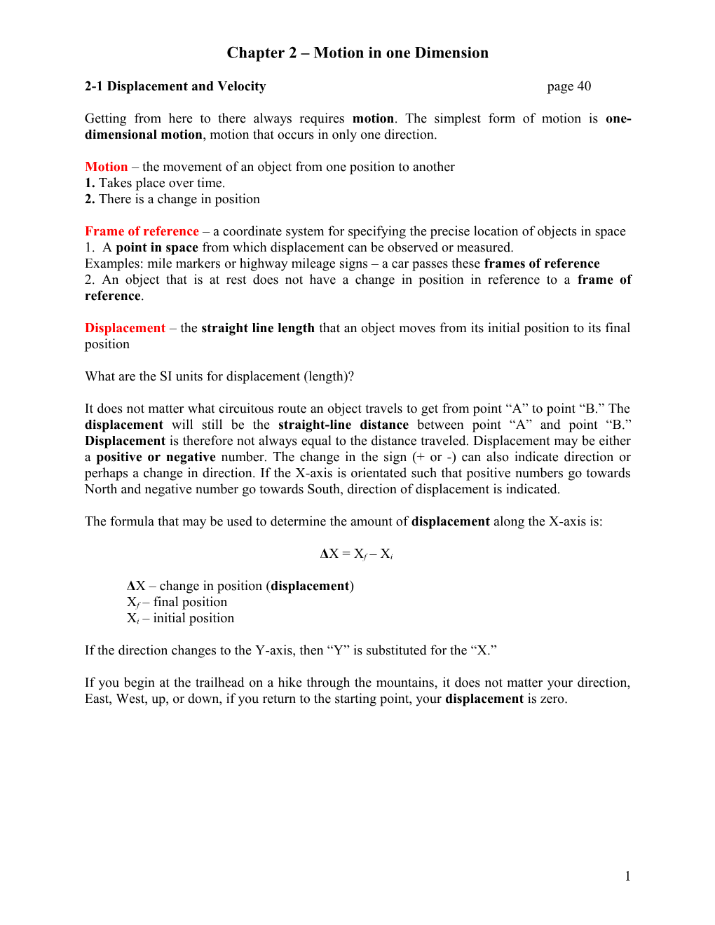 Chapter 2 Motion in One Dimension