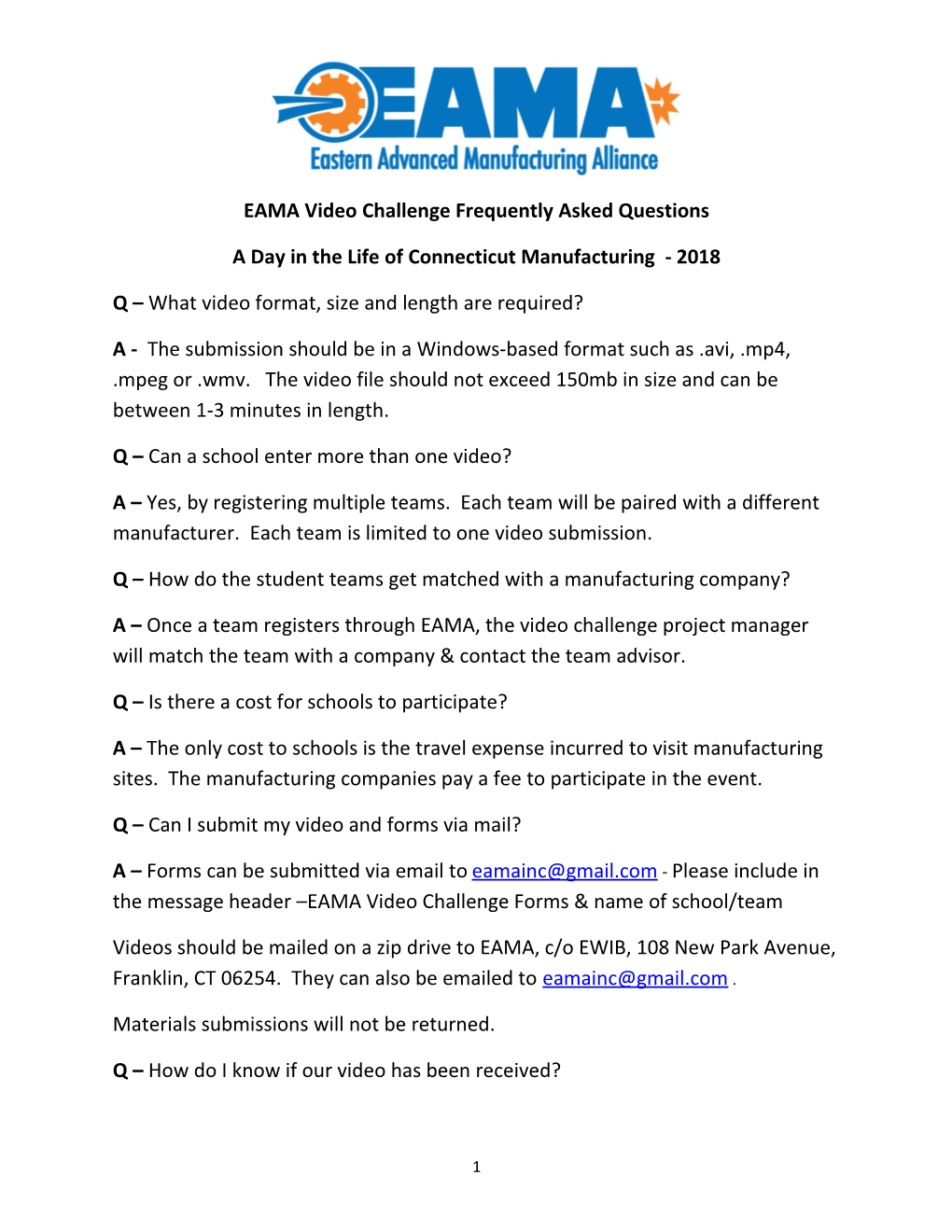 EAMA Video Challenge Frequently Asked Questions