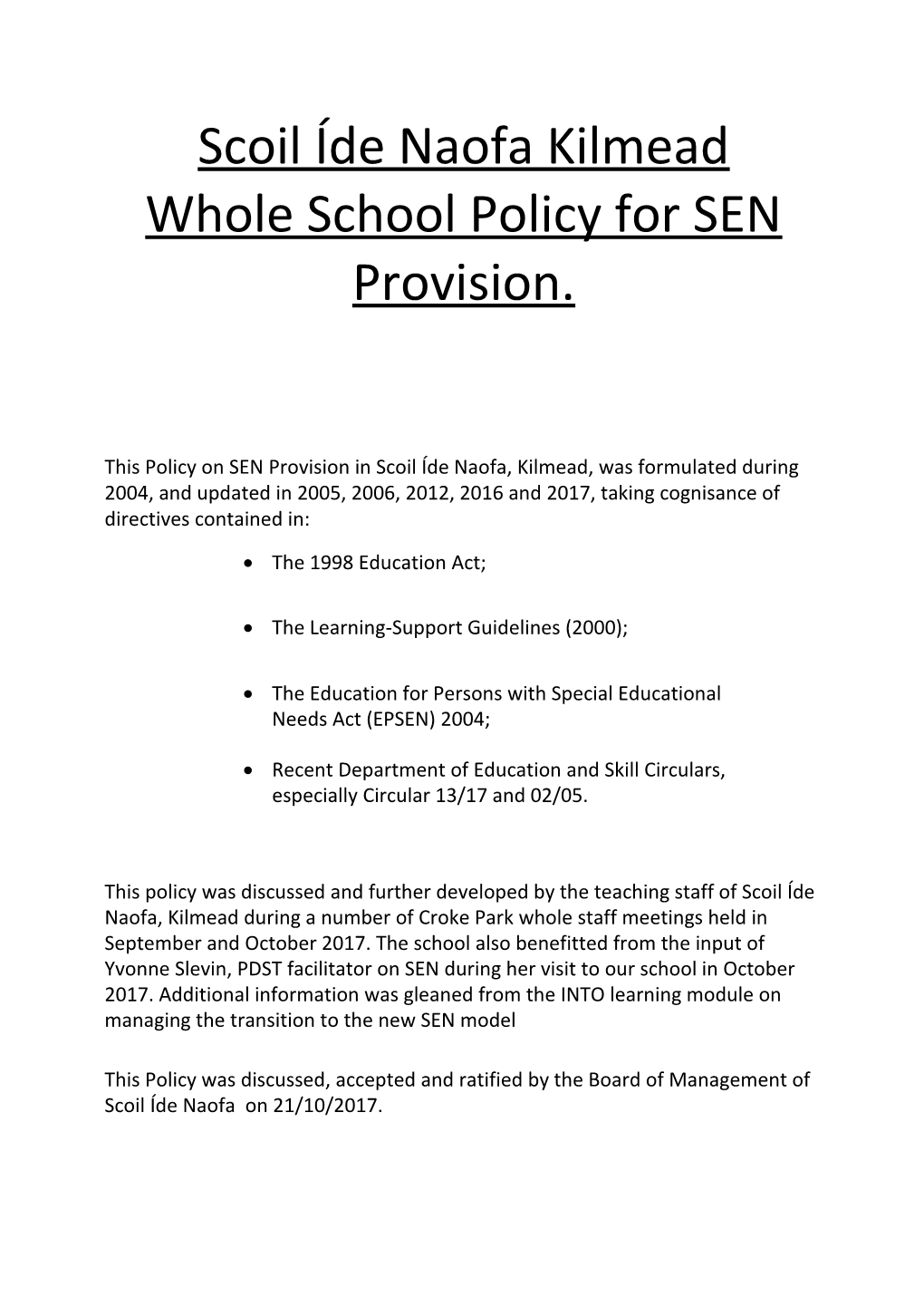 Whole School Policy for SEN Provision