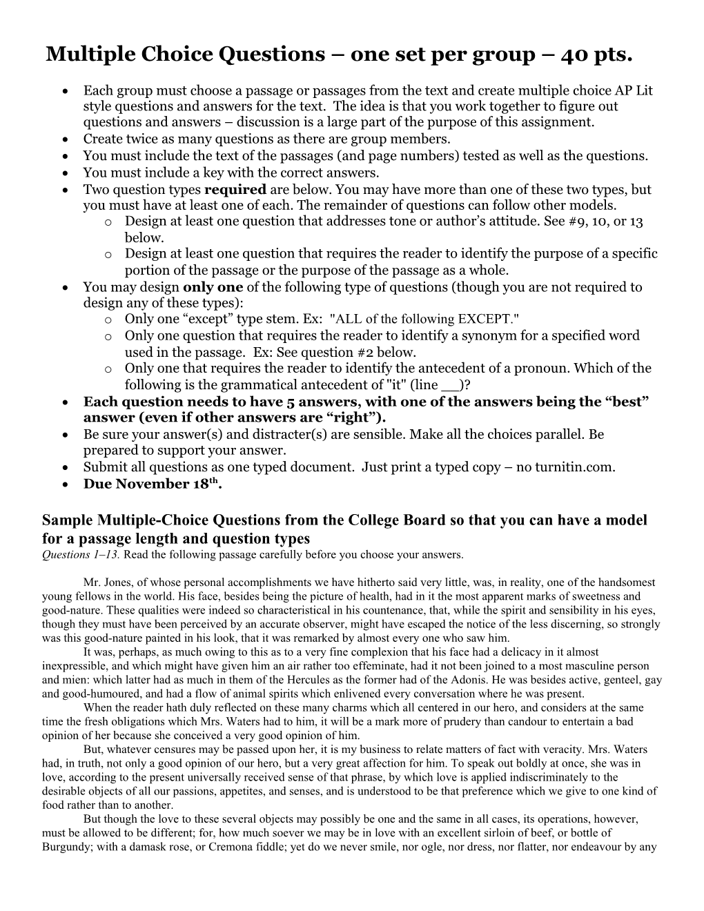 Multiple Choice Questions One Set Per Group 40 Pts