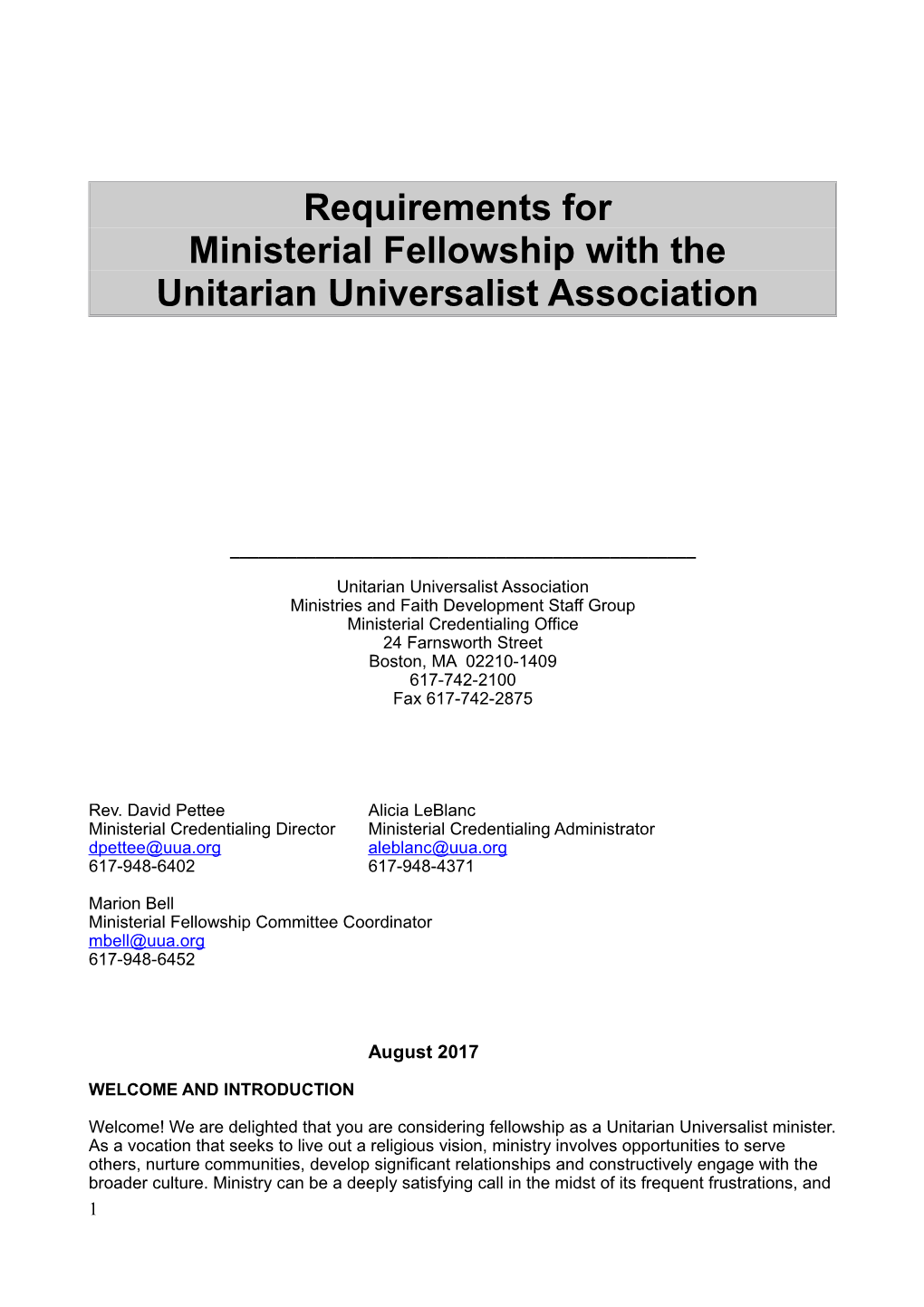 Requirements for Ministerial Fellowship