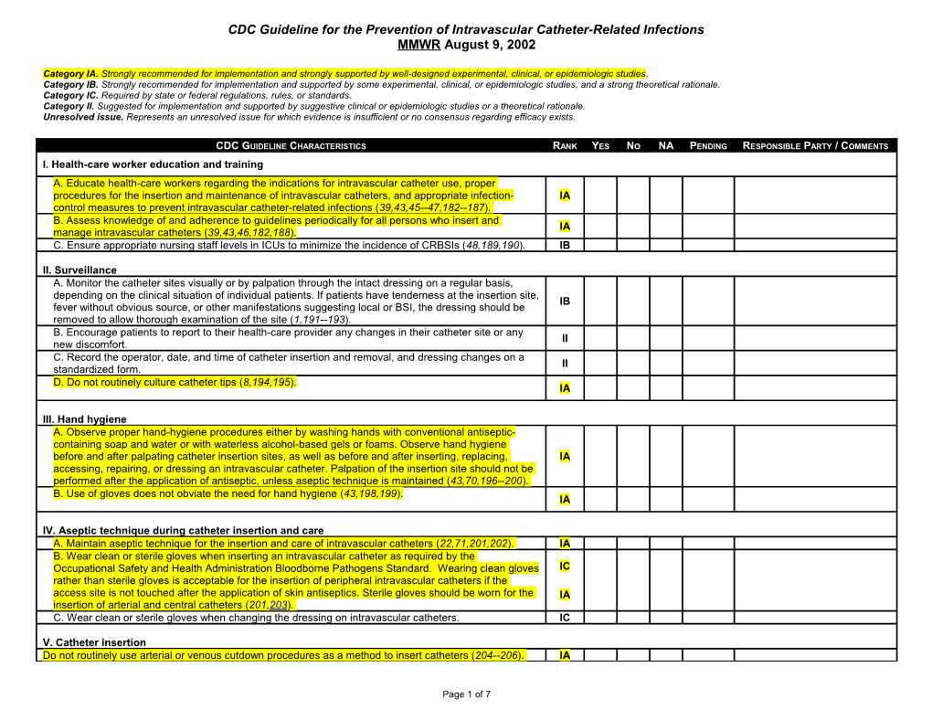 Recommendations for Placement of Intravascular Catheters in Adults and Children