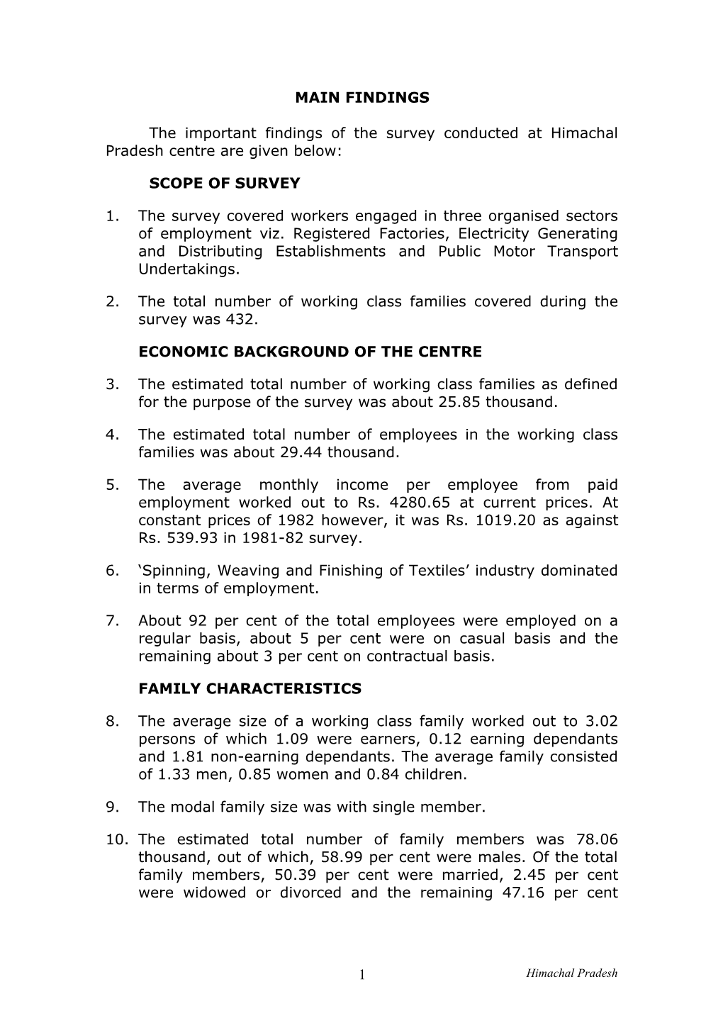 The Important Findings of the Survey Conducted at Himachal Pradesh Centre Are Given Below