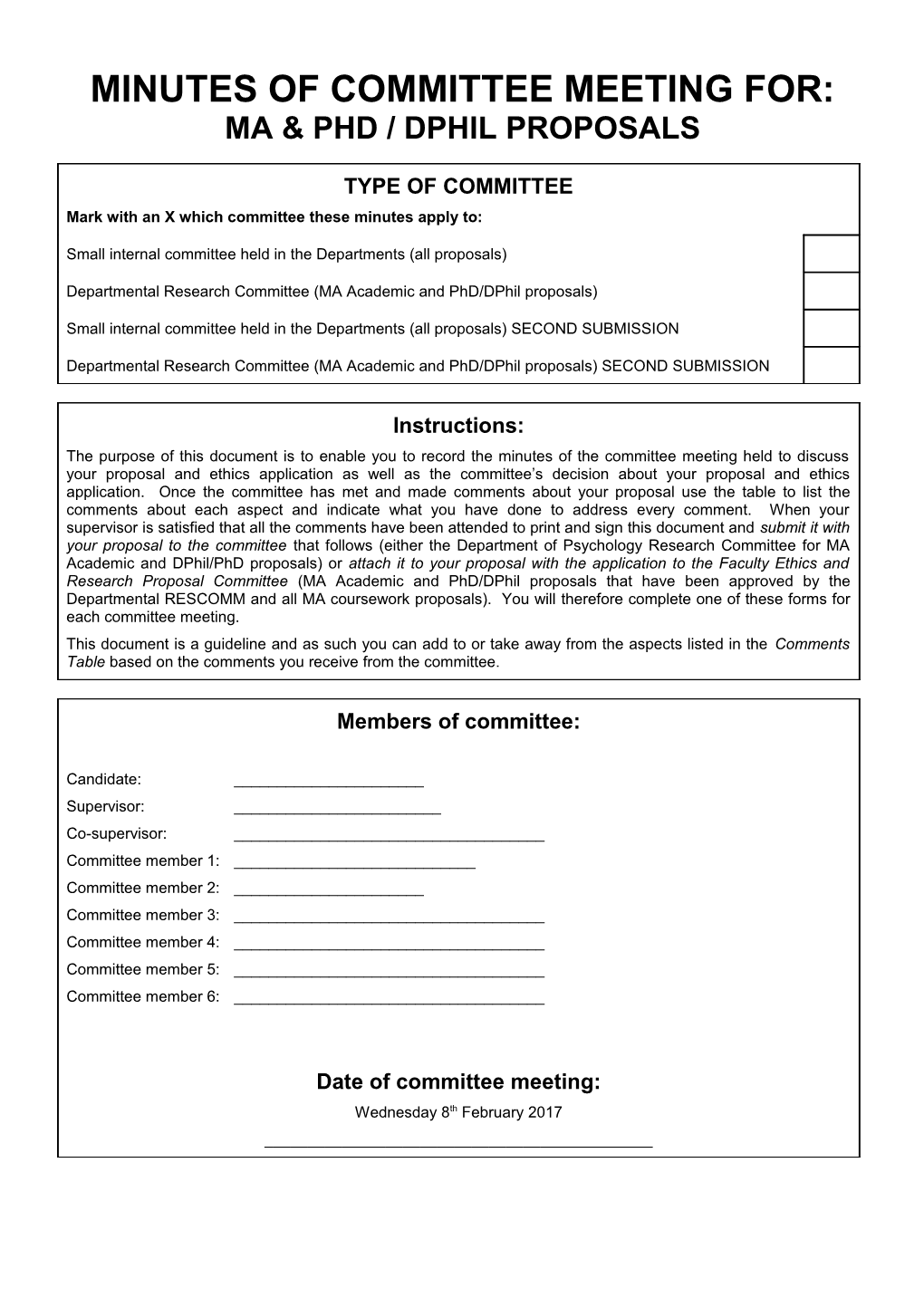 Minutes of Small Committee Meeting for Ma and Phd Proposals