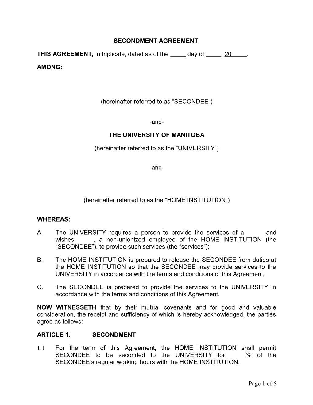 Secondment Agreement