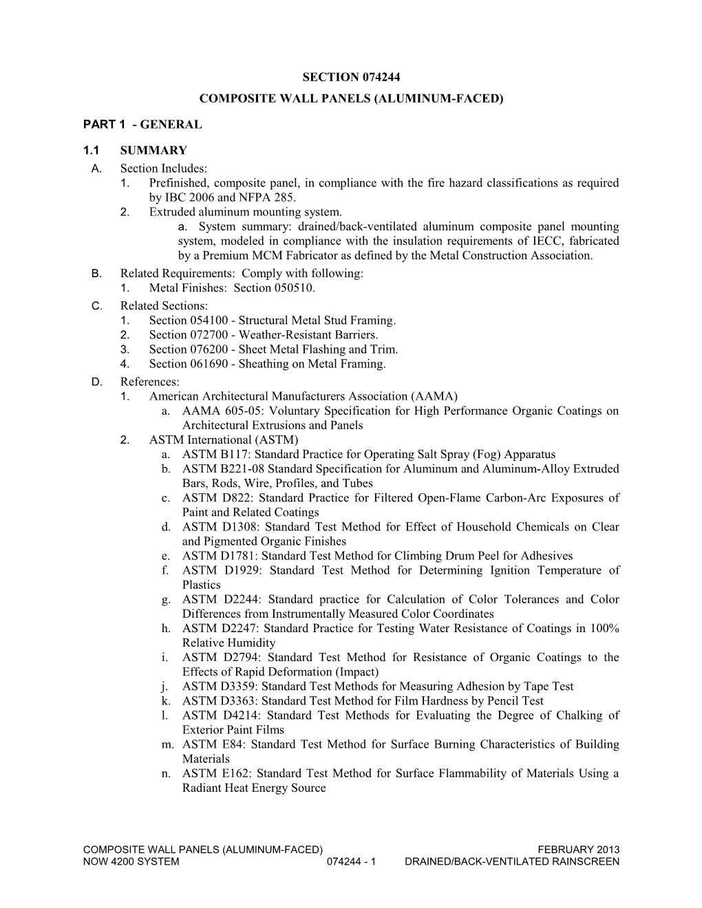 Section 07430 - Composite Panels (Aluminum Faced)