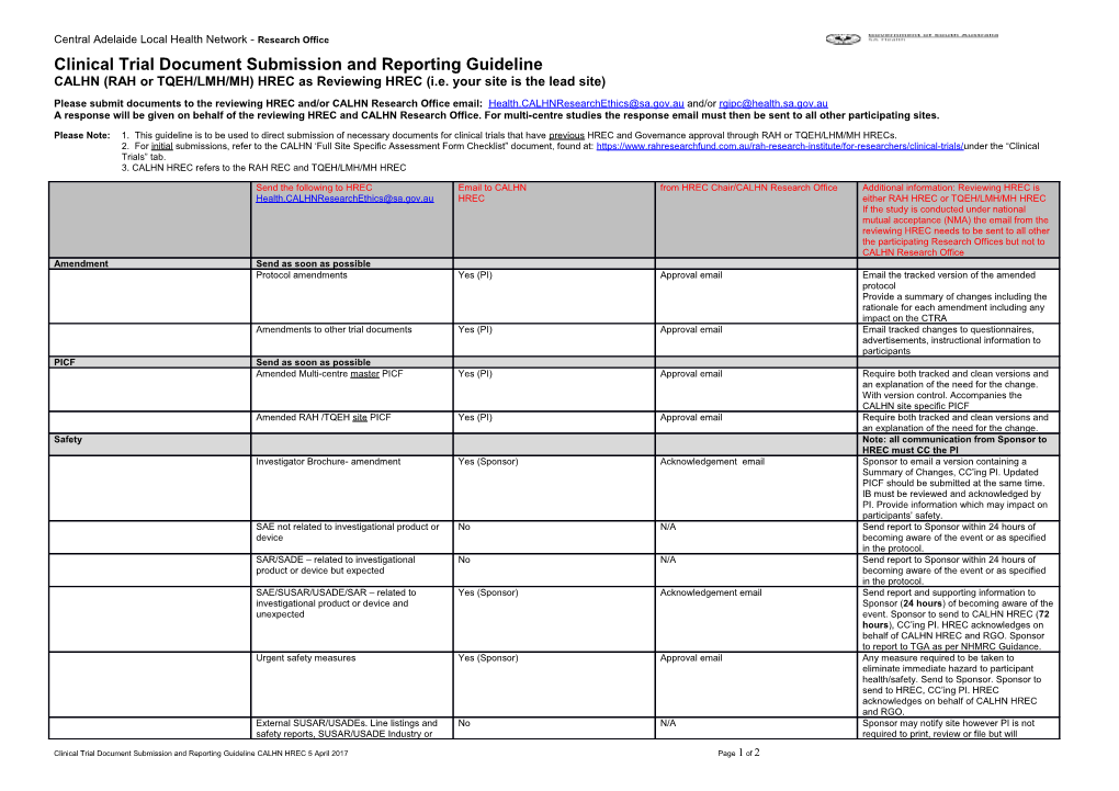 Clinical Trial Document Submission and Reporting Guideline