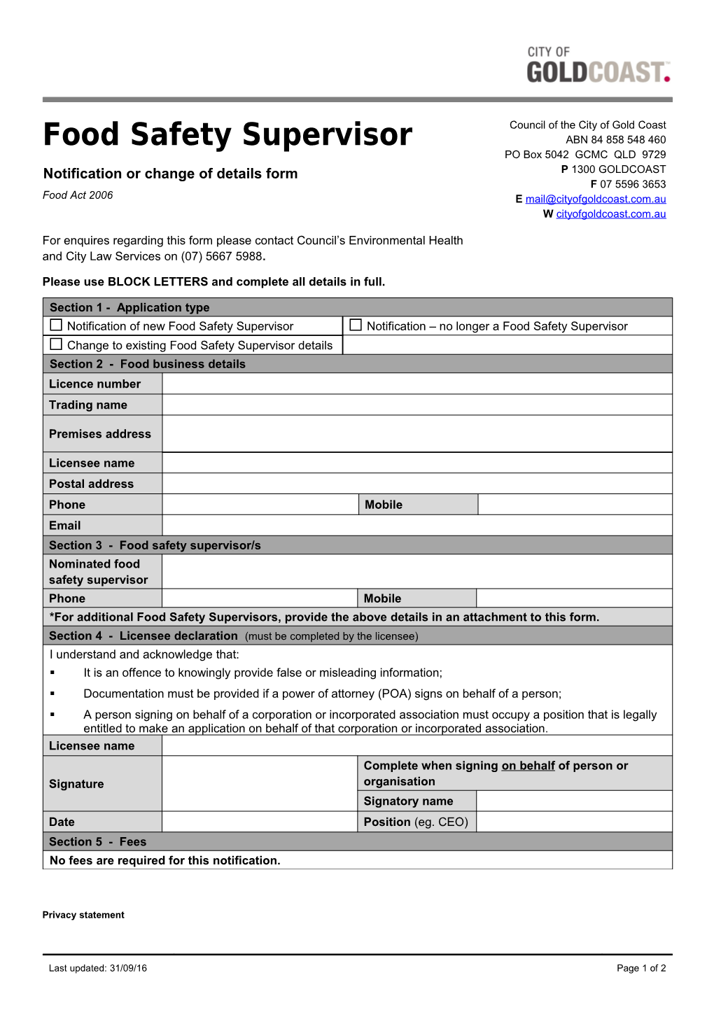 Notification Or Change of Details Form