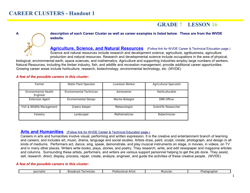 CAREER CLUSTERS - Handout 1