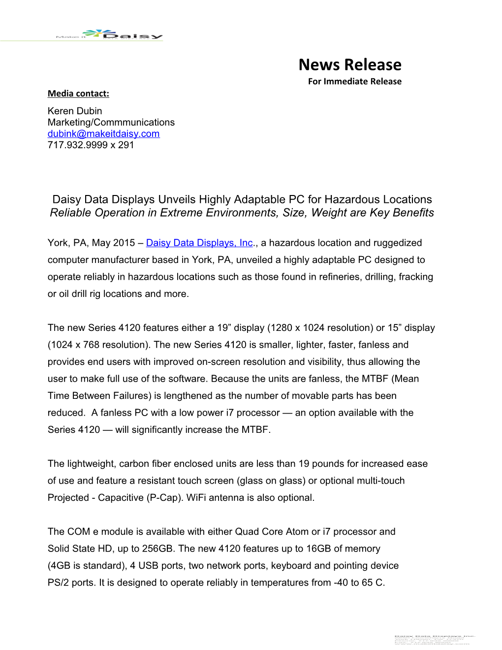 For Immediate Release s299