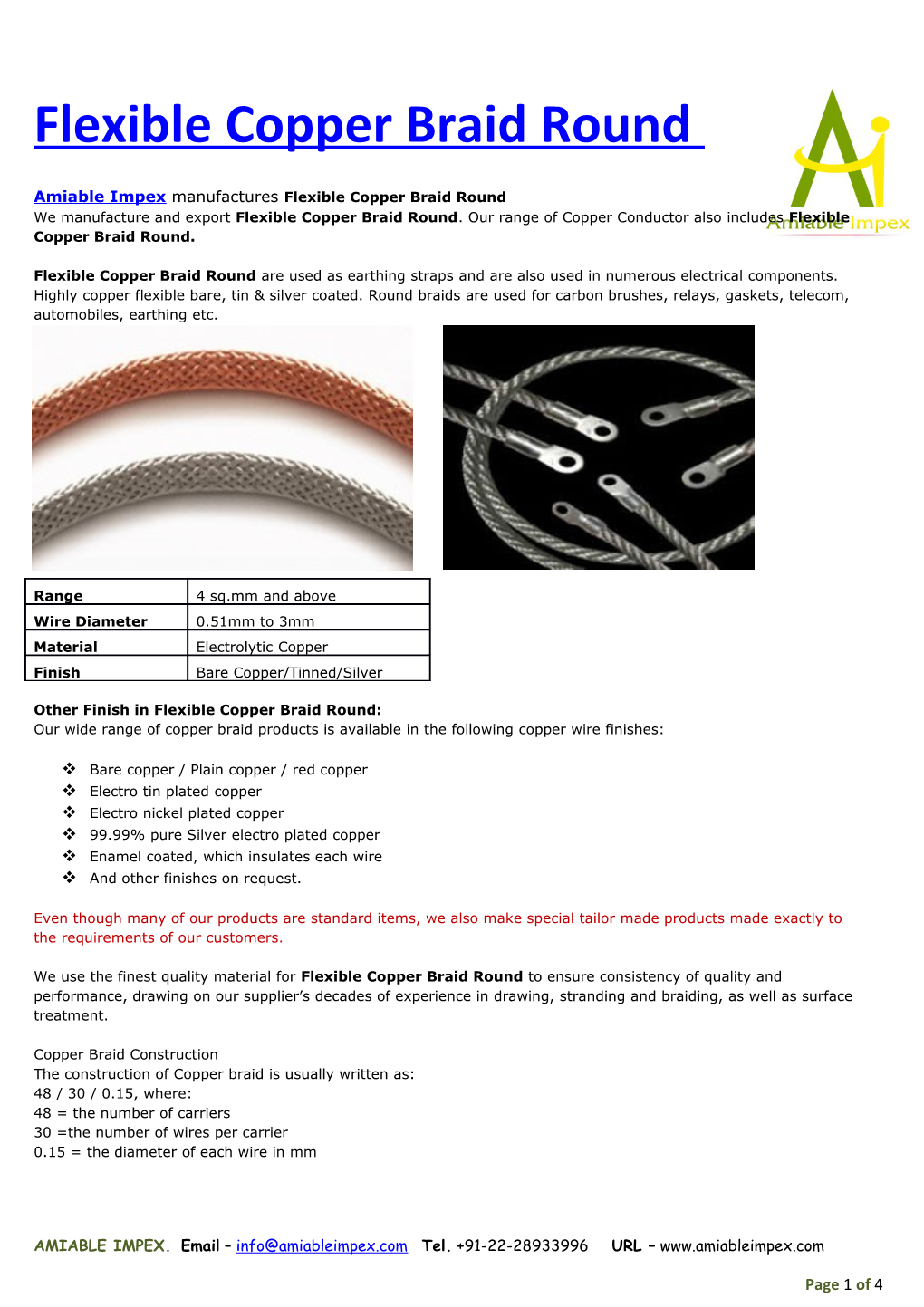 Flexible Copper Braid Round