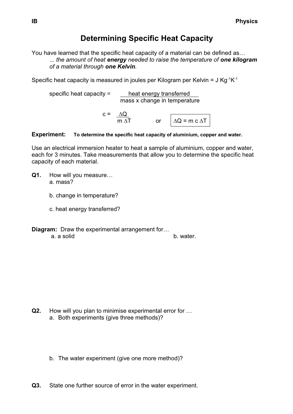 Determining Specific Heat Capacity