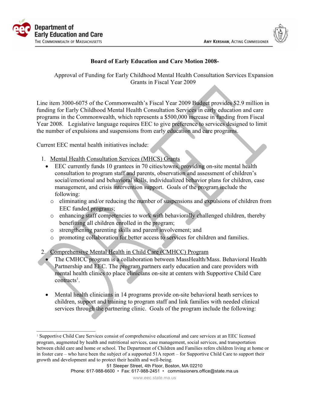 Board of Early Education and Care Motion 2008