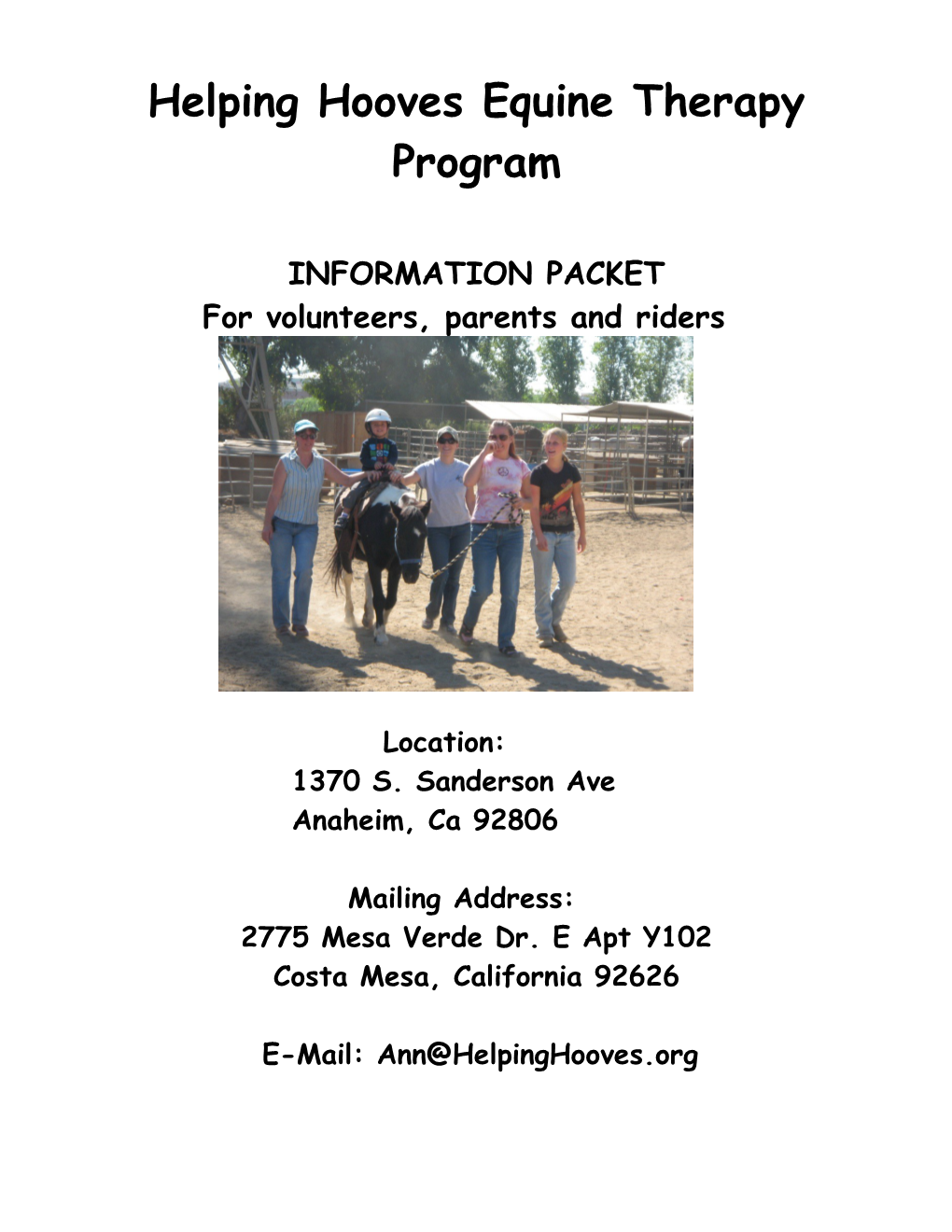 Helping Hooves Equine Therapy Program